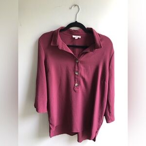 COMO Women’s Size L Burgundy Wine Buttons Three Quarter Sleeves 100% Polyester